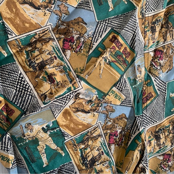 Robert Stock 100% Silk Short Sleeved Button Front Baseball Print Shirt XL - Picture 5 of 11